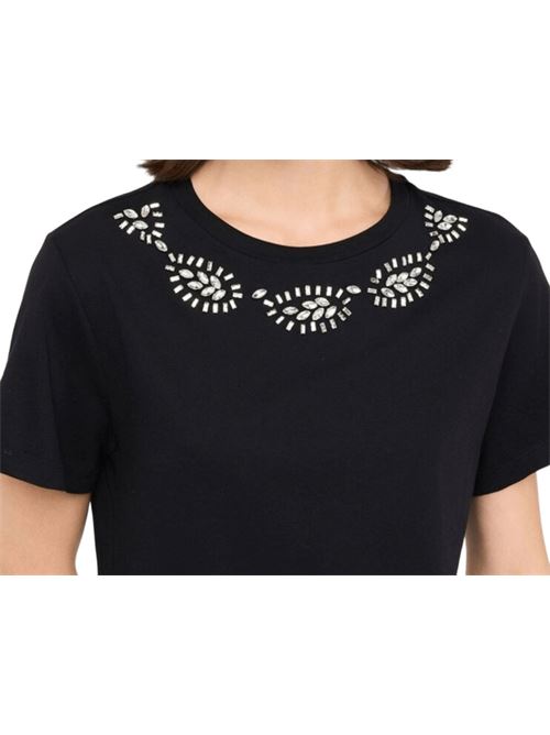 T-shirt da donna in cotone con ricami gioiello, colore nero LIU JO | MF5344-J6308L9019